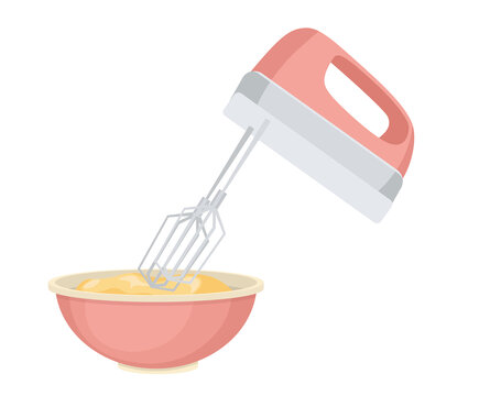 电动打蛋器与装面团的碗 平面插图素材