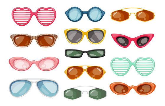 时尚太阳镜与眼镜 平面插图素材集合
