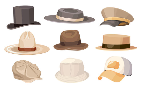 男性经典时尚帽子 平面插图素材集合