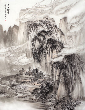 行云流水古法山水画