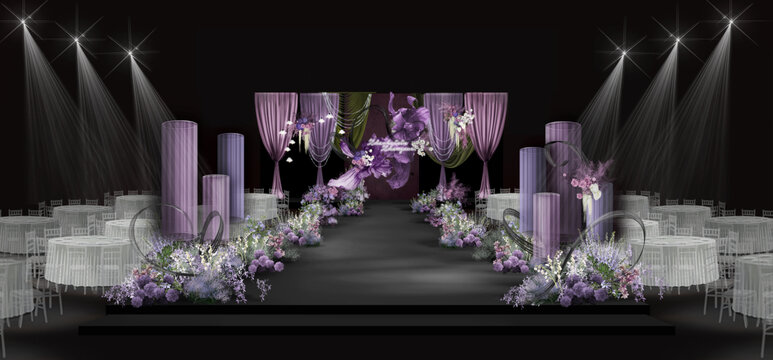 紫色系帷幔婚礼舞台