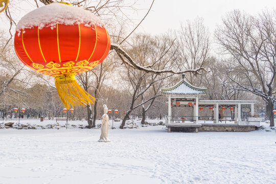 雪后沈阳北陵公园里的红灯笼