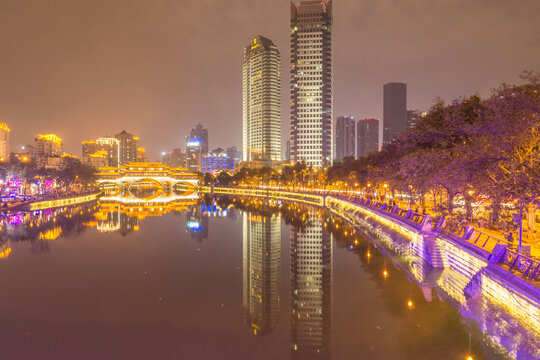 中国四川成都九眼桥灯光夜景