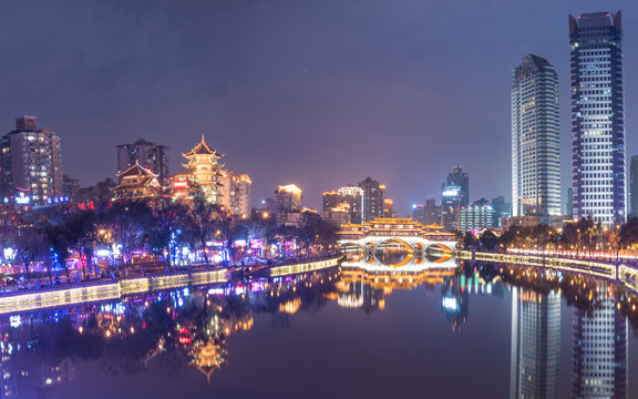 中国四川成都九眼桥灯光夜景