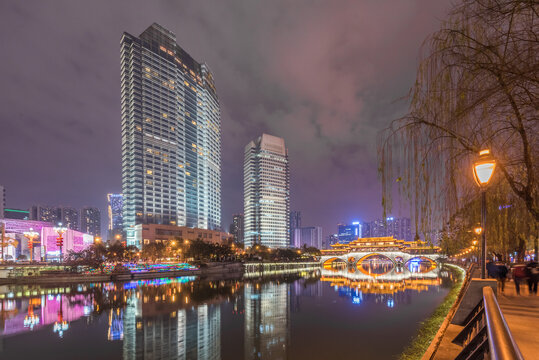 中国四川成都九眼桥灯光夜景