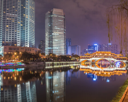 中国四川成都九眼桥灯光夜景