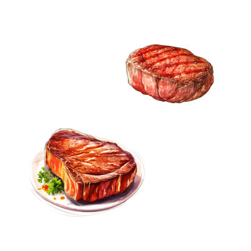 猪排烤肉插画素材