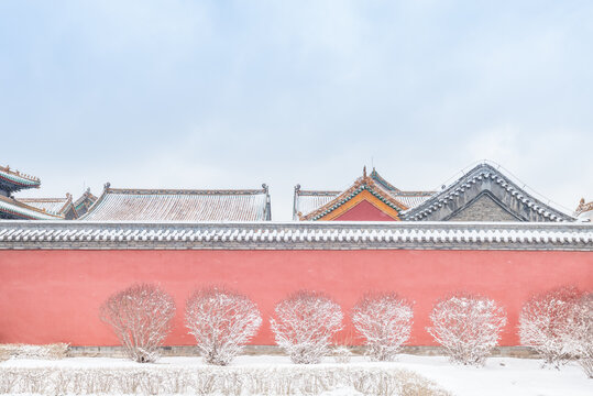 冬天雪后沈阳故宫的园林古建筑