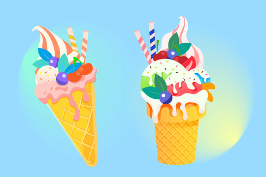 立夏节气夏天吃冰淇淋雪糕插画