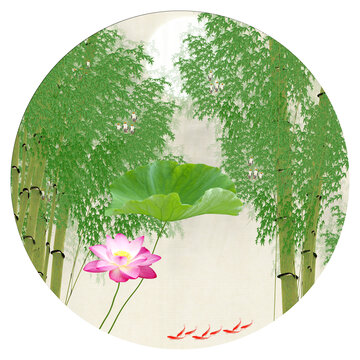 荷花九鱼图