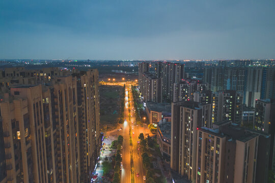 航拍成都城市夜景