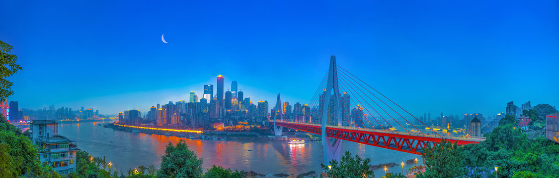 重庆东水门长江大桥夜景全景图