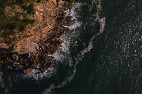 礁石海岛海浪纹理航拍背景自然