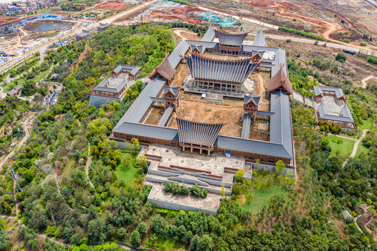 航拍云南昆明古滇博物馆旅游区