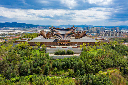 航拍云南昆明古滇博物馆旅游区