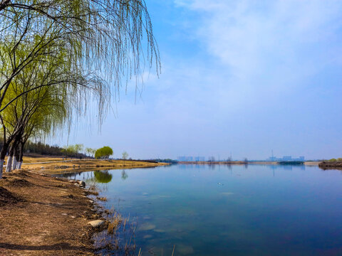 渭河河堤公园河流与河畔风光