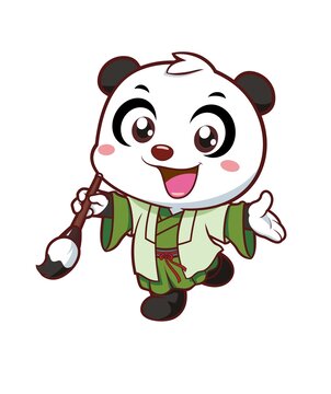 卡通可爱熊猫拿毛笔