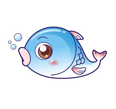 卡通可爱蓝色小鱼吐泡泡
