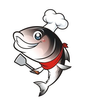 卡通可爱草鱼厨师
