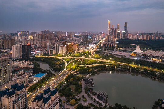 广西南宁夜景城市风光航拍