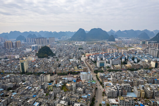 广西靖西城市建筑风光航拍