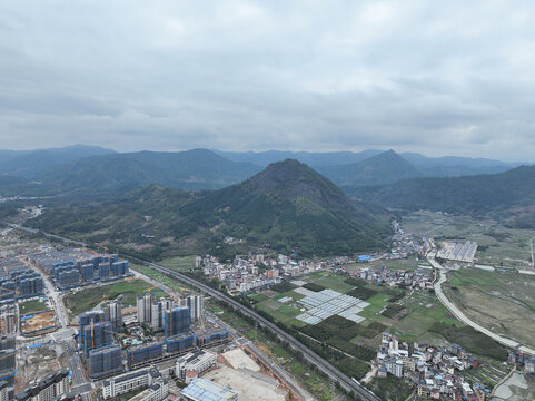 浦城西岩山全景航拍新城