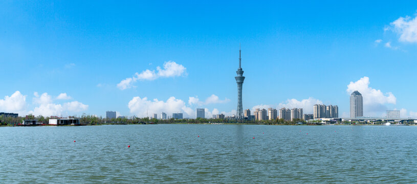 常熟琴湖公园城市风光全景