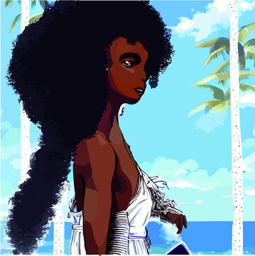 黑人女孩海面背景