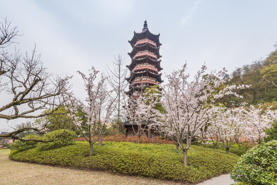 南京牛首山的樱花和古建筑