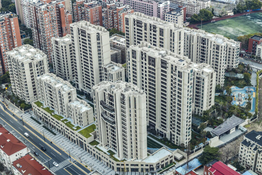 航拍上海高层居住区高层住宅