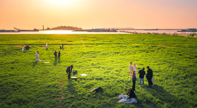 洞庭湖日落夕阳晚霞自然风光