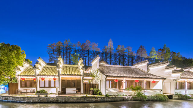 南京白鹭洲公园古建筑夜景