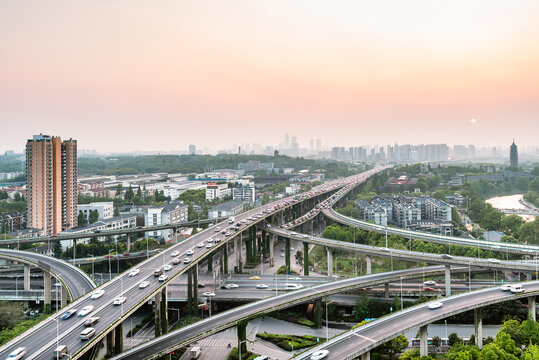 南京的立交桥城市建筑夜景