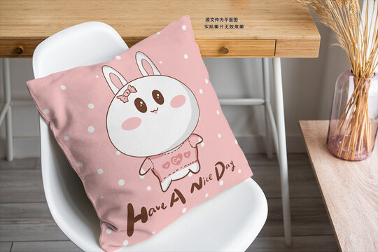卡通可爱小兔粉色抱枕图案