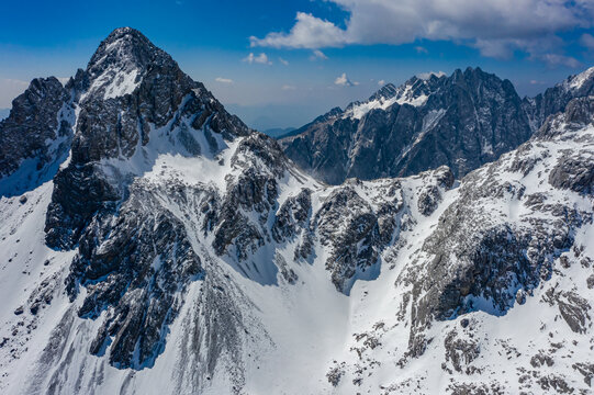 航拍云南丽江玉龙雪山冰川积雪