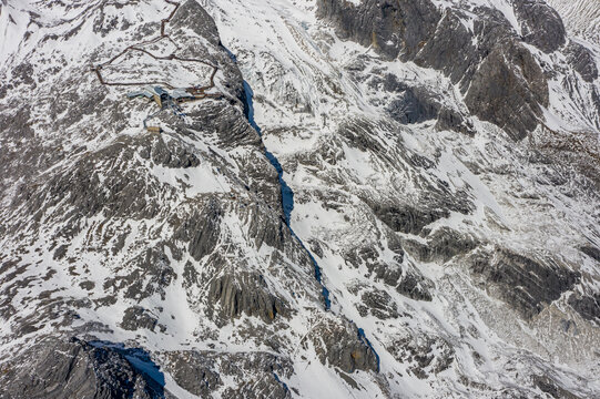 航拍云南丽江玉龙雪山冰川积雪