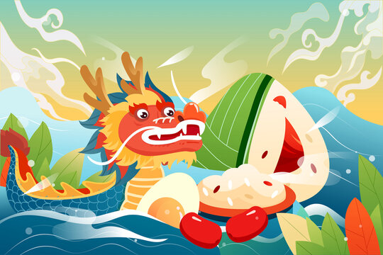 中国传统节日端午节赛龙舟插画