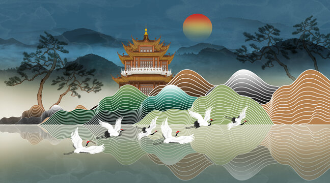 新中式山水插画
