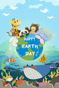 地球日动物海洋环保插画