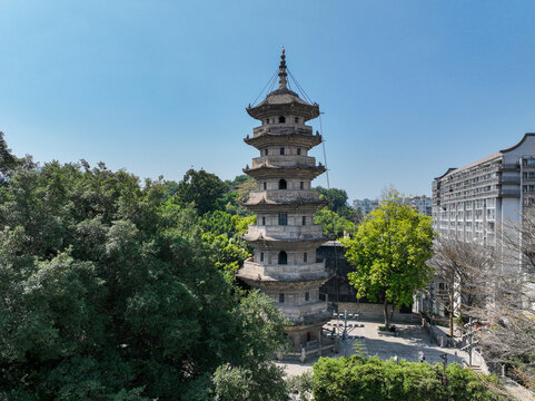 航拍福州乌山乌塔公园石塔寺