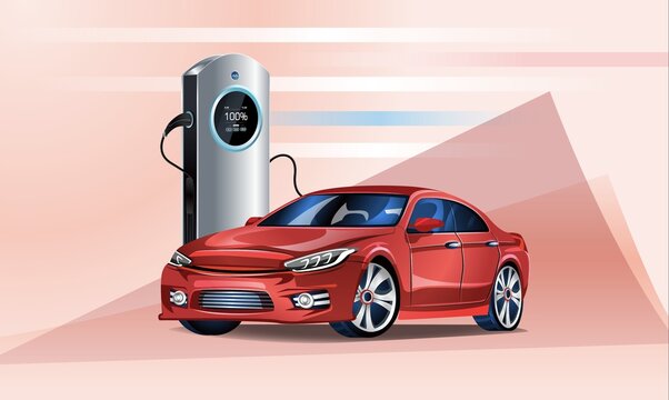 红色新能源汽车充电桩充电