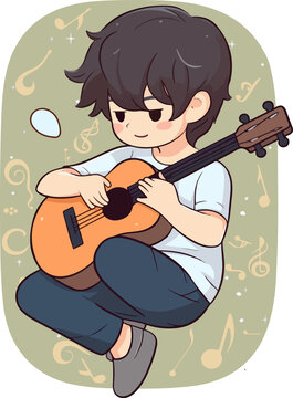 卡通装饰插画弹吉他的男孩C