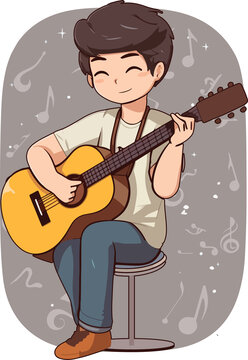 卡通装饰插画弹吉他的男孩D