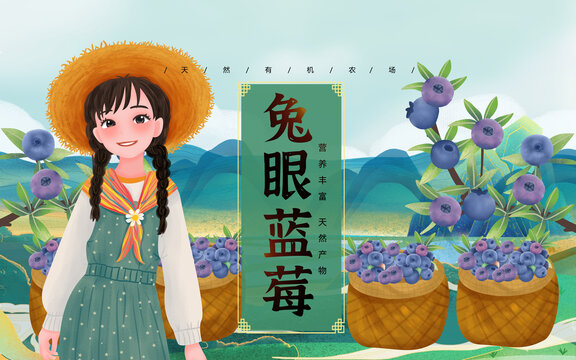 兔眼蓝莓女孩插画包装