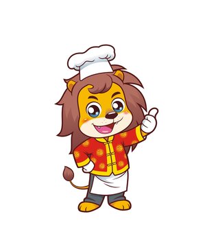 卡通可爱小狮子厨师竖大拇指