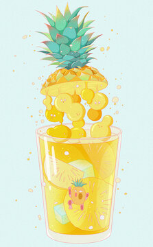 扁平风夏季果汁菠萝汁插画