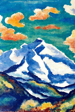 山脉印象派油画