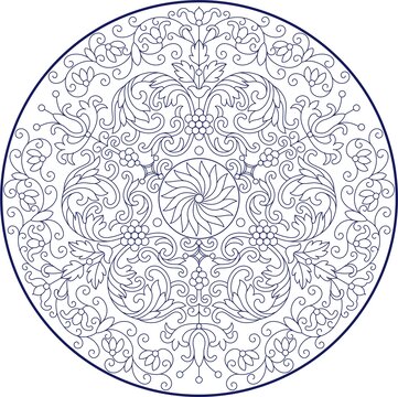 线描青花缠枝花纹
