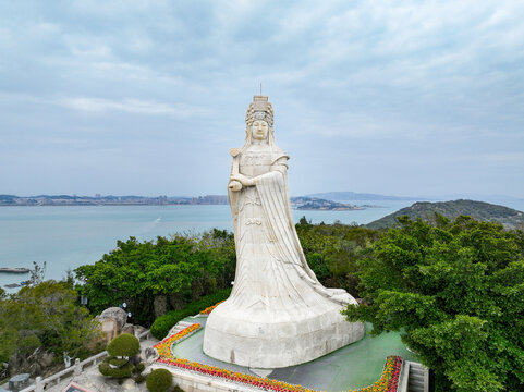 航拍莆田湄洲岛妈祖石像