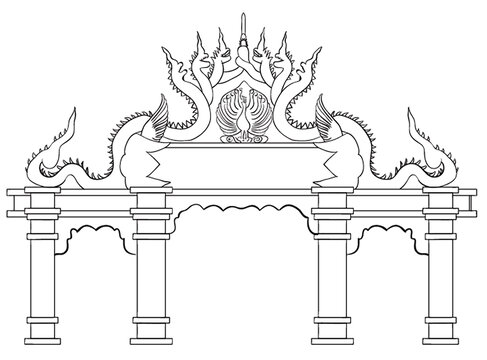 线描傣族建筑